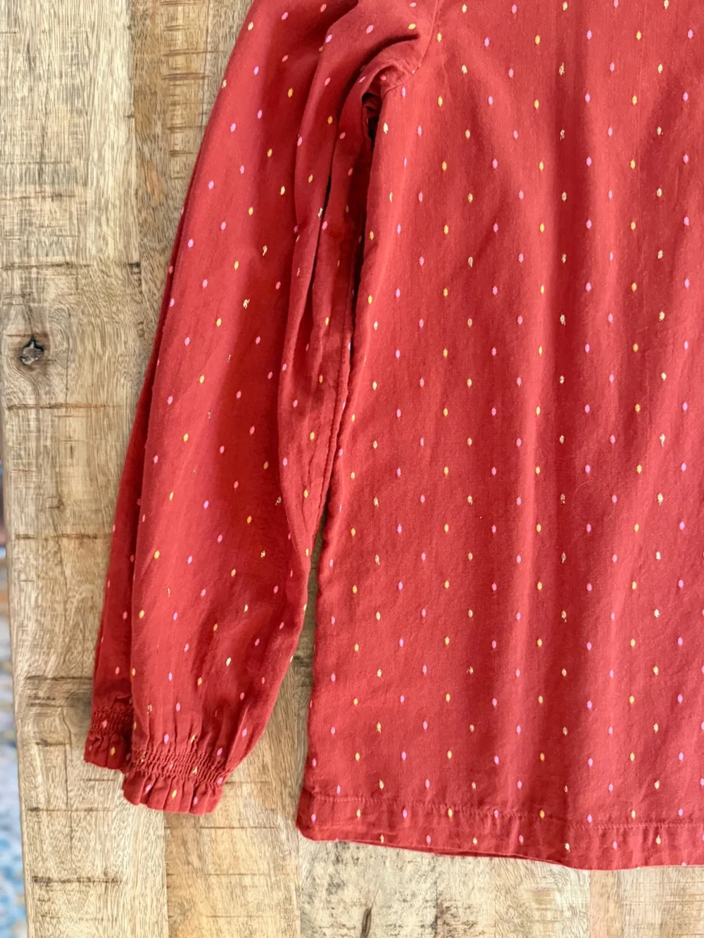 Cat & Jack Girls XL 14/16 Red Dot Print Long Sleeve Blouse Top